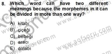 Türkçe Ses Ve Biçim Bilgisi Dersi 2013 - 2014 Yılı (Final) Dönem Sonu Sınav Soruları 8. Soru