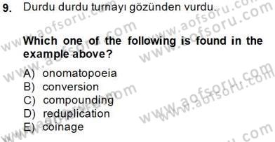 Türkçe Ses Ve Biçim Bilgisi Dersi 2013 - 2014 Yılı (Final) Dönem Sonu Sınav Soruları 9. Soru