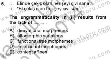 Türkçe Ses Ve Biçim Bilgisi Dersi 2013 - 2014 Yılı Tek Ders Sınav Soruları 5. Soru