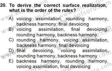 Türkçe Ses Ve Biçim Bilgisi Dersi Ara Sınavı Deneme Sınav Soruları 20. Soru