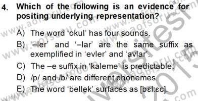 Türkçe Ses Ve Biçim Bilgisi Dersi Ara Sınavı Deneme Sınav Soruları 4. Soru