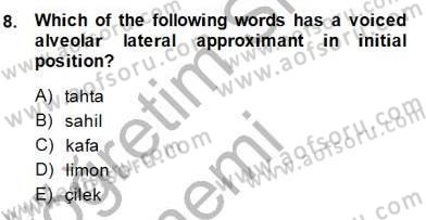 Türkçe Ses Ve Biçim Bilgisi Dersi Ara Sınavı Deneme Sınav Soruları 8. Soru