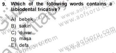 Türkçe Ses Ve Biçim Bilgisi Dersi Ara Sınavı Deneme Sınav Soruları 9. Soru