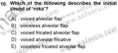 Türkçe Ses Ve Biçim Bilgisi Dersi 2015 - 2016 Yılı (Vize) Ara Sınavı 10. Soru