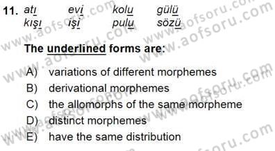 Türkçe Ses Ve Biçim Bilgisi Dersi 2015 - 2016 Yılı (Final) Dönem Sonu Sınav Soruları 11. Soru