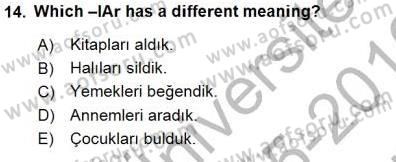 Türkçe Ses Ve Biçim Bilgisi Dersi 2015 - 2016 Yılı (Final) Dönem Sonu Sınav Soruları 14. Soru