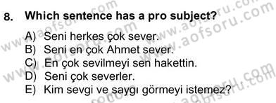 Türkçe Tümce Bilgisi Ve Anlambilim Dersi 2012 - 2013 Yılı (Vize) Ara Sınav Soruları 8. Soru