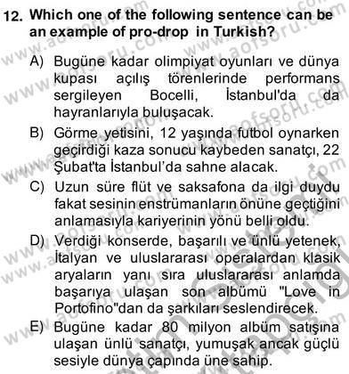 Türkçe Tümce Bilgisi Ve Anlambilim Dersi 2013 - 2014 Yılı (Vize) Ara Sınav Soruları 12. Soru