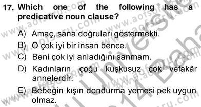 Türkçe Tümce Bilgisi Ve Anlambilim Dersi 2013 - 2014 Yılı (Vize) Ara Sınavı 17. Soru