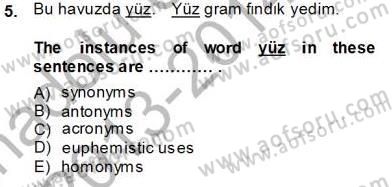 Türkçe Tümce Bilgisi Ve Anlambilim Dersi 2013 - 2014 Yılı Tek Ders Sınavı 5. Soru