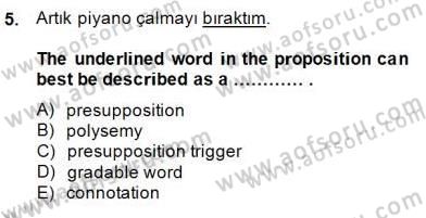 Türkçe Tümce Bilgisi Ve Anlambilim Dersi 2014 - 2015 Yılı (Final) Dönem Sonu Sınav Soruları 5. Soru
