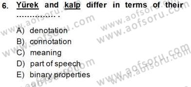 Türkçe Tümce Bilgisi Ve Anlambilim Dersi 2014 - 2015 Yılı (Final) Dönem Sonu Sınav Soruları 6. Soru