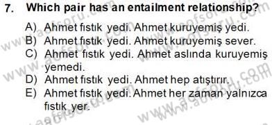 Türkçe Tümce Bilgisi Ve Anlambilim Dersi 2014 - 2015 Yılı (Final) Dönem Sonu Sınav Soruları 7. Soru