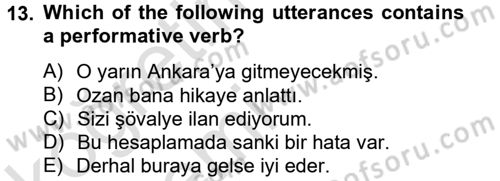 Türkçe Tümce Bilgisi Ve Anlambilim Dersi 2014 - 2015 Yılı Tek Ders Sınav Soruları 13. Soru
