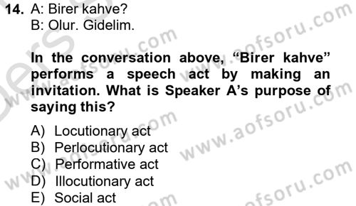 Türkçe Tümce Bilgisi Ve Anlambilim Dersi 2014 - 2015 Yılı Tek Ders Sınav Soruları 14. Soru