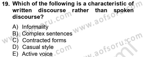 Türkçe Tümce Bilgisi Ve Anlambilim Dersi 2014 - 2015 Yılı Tek Ders Sınavı 19. Soru