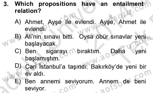 Türkçe Tümce Bilgisi Ve Anlambilim Dersi 2014 - 2015 Yılı Tek Ders Sınavı 3. Soru