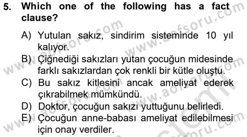 Türkçe Tümce Bilgisi Ve Anlambilim Dersi 2014 - 2015 Yılı Tek Ders Sınavı 5. Soru