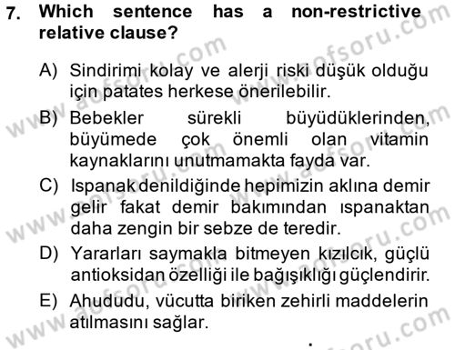 Türkçe Tümce Bilgisi Ve Anlambilim Dersi 2014 - 2015 Yılı Tek Ders Sınav Soruları 7. Soru