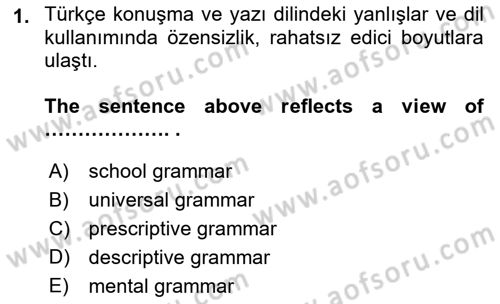Türkçe Tümce Bilgisi Ve Anlambilim Dersi 2015 - 2016 Yılı Tek Ders Sınav Soruları 1. Soru