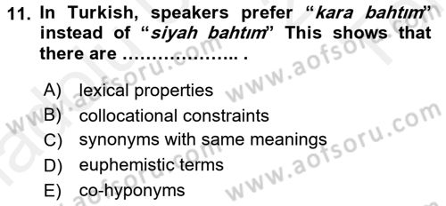 Türkçe Tümce Bilgisi Ve Anlambilim Dersi 2015 - 2016 Yılı Tek Ders Sınav Soruları 11. Soru