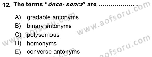 Türkçe Tümce Bilgisi Ve Anlambilim Dersi 2015 - 2016 Yılı Tek Ders Sınav Soruları 12. Soru