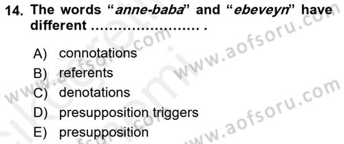 Türkçe Tümce Bilgisi Ve Anlambilim Dersi 2015 - 2016 Yılı Tek Ders Sınav Soruları 14. Soru