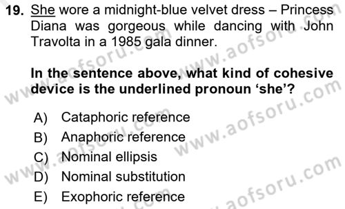 Türkçe Tümce Bilgisi Ve Anlambilim Dersi 2015 - 2016 Yılı Tek Ders Sınav Soruları 19. Soru