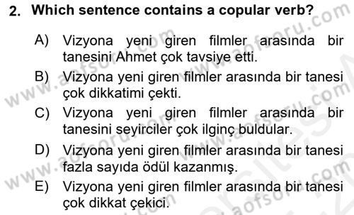 Türkçe Tümce Bilgisi Ve Anlambilim Dersi 2015 - 2016 Yılı Tek Ders Sınav Soruları 2. Soru