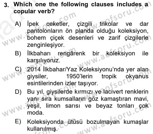 Türkçe Tümce Bilgisi Ve Anlambilim Dersi 2015 - 2016 Yılı Tek Ders Sınav Soruları 3. Soru