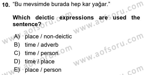Türkçe Tümce Bilgisi Ve Anlambilim Dersi 2016 - 2017 Yılı 3 Ders Sınav Soruları 10. Soru