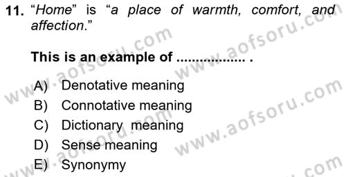 Türkçe Tümce Bilgisi Ve Anlambilim Dersi 2016 - 2017 Yılı 3 Ders Sınav Soruları 11. Soru