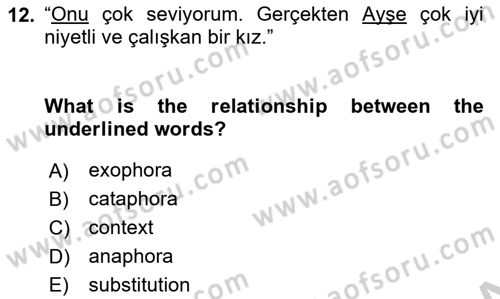 Türkçe Tümce Bilgisi Ve Anlambilim Dersi 2016 - 2017 Yılı 3 Ders Sınav Soruları 12. Soru