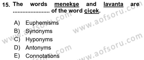 Türkçe Tümce Bilgisi Ve Anlambilim Dersi 2016 - 2017 Yılı 3 Ders Sınav Soruları 15. Soru