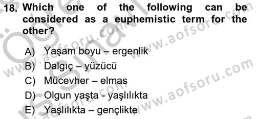 Türkçe Tümce Bilgisi Ve Anlambilim Dersi 2016 - 2017 Yılı 3 Ders Sınav Soruları 18. Soru