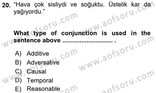 Türkçe Tümce Bilgisi Ve Anlambilim Dersi 2016 - 2017 Yılı 3 Ders Sınav Soruları 20. Soru