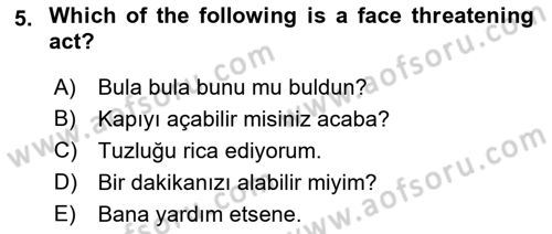 Türkçe Tümce Bilgisi Ve Anlambilim Dersi 2016 - 2017 Yılı 3 Ders Sınav Soruları 5. Soru