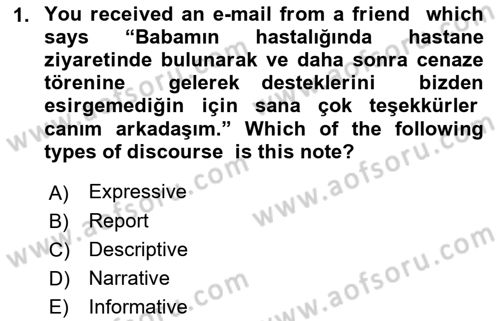 Türkçe Tümce Bilgisi Ve Anlambilim Dersi 2016 - 2017 Yılı (Final) Dönem Sonu Sınav Soruları 1. Soru