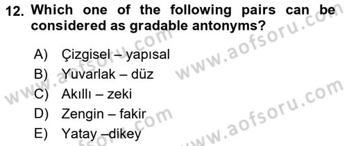 Türkçe Tümce Bilgisi Ve Anlambilim Dersi 2016 - 2017 Yılı (Final) Dönem Sonu Sınav Soruları 12. Soru