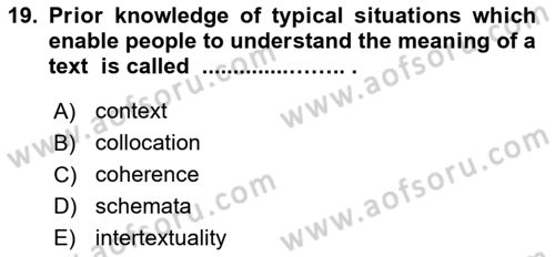 Türkçe Tümce Bilgisi Ve Anlambilim Dersi 2016 - 2017 Yılı (Final) Dönem Sonu Sınav Soruları 19. Soru