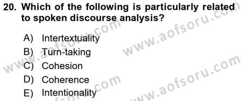 Türkçe Tümce Bilgisi Ve Anlambilim Dersi 2016 - 2017 Yılı (Final) Dönem Sonu Sınav Soruları 20. Soru