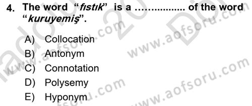Türkçe Tümce Bilgisi Ve Anlambilim Dersi 2016 - 2017 Yılı (Final) Dönem Sonu Sınav Soruları 4. Soru