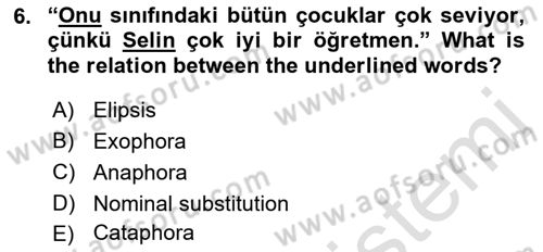 Türkçe Tümce Bilgisi Ve Anlambilim Dersi 2016 - 2017 Yılı (Final) Dönem Sonu Sınav Soruları 6. Soru