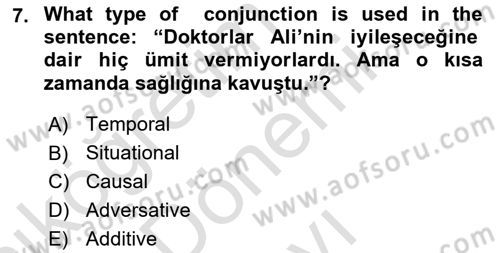 Türkçe Tümce Bilgisi Ve Anlambilim Dersi 2016 - 2017 Yılı (Final) Dönem Sonu Sınav Soruları 7. Soru