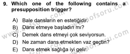 Türkçe Tümce Bilgisi Ve Anlambilim Dersi 2016 - 2017 Yılı (Final) Dönem Sonu Sınav Soruları 9. Soru