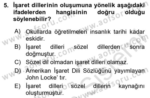 Türk İşaret Dili Dersi 2020 - 2021 Yılı Yaz Okulu Sınav Soruları 5. Soru