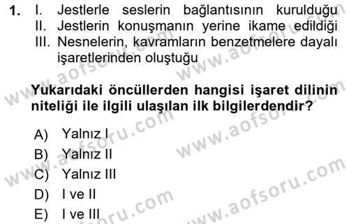 Türk İşaret Dili Dersi 2021 - 2022 Yılı (Vize) Ara Sınav Soruları 1. Soru
