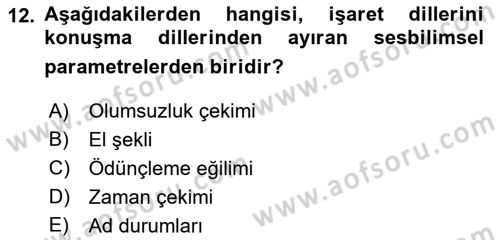 Türk İşaret Dili Dersi 2021 - 2022 Yılı (Vize) Ara Sınav Soruları 12. Soru