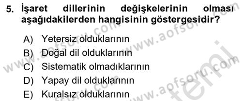Türk İşaret Dili Dersi 2021 - 2022 Yılı (Vize) Ara Sınav Soruları 5. Soru