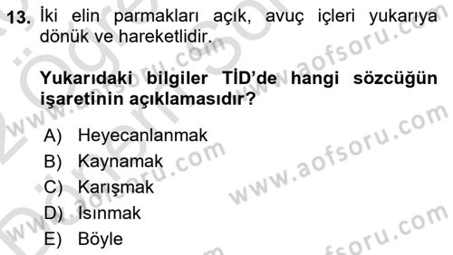 Türk İşaret Dili Dersi 2021 - 2022 Yılı (Final) Dönem Sonu Sınav Soruları 13. Soru